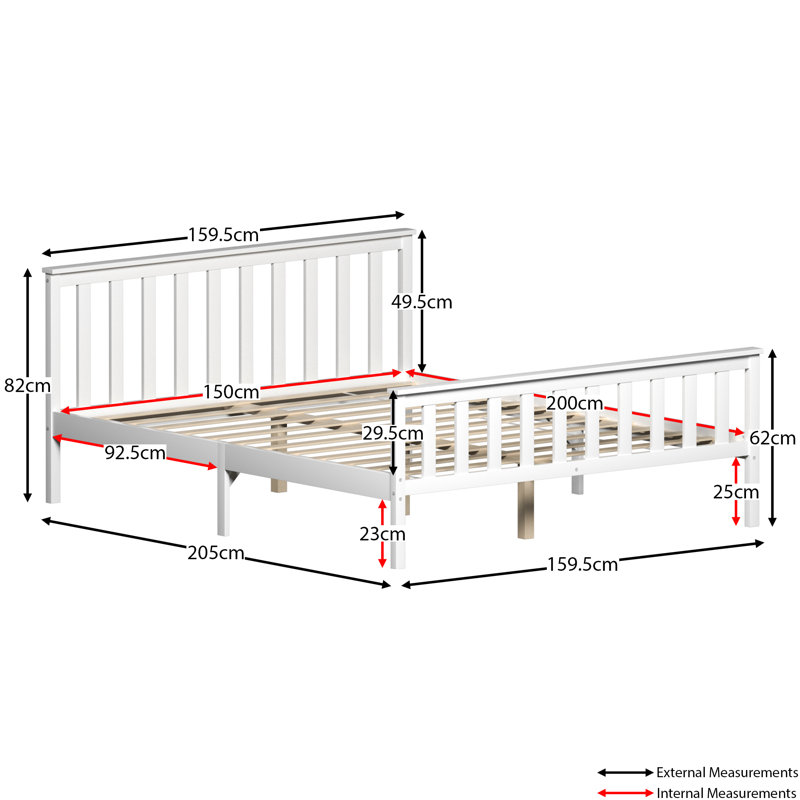 Solid Wood Bed, Kingsize (5'), White