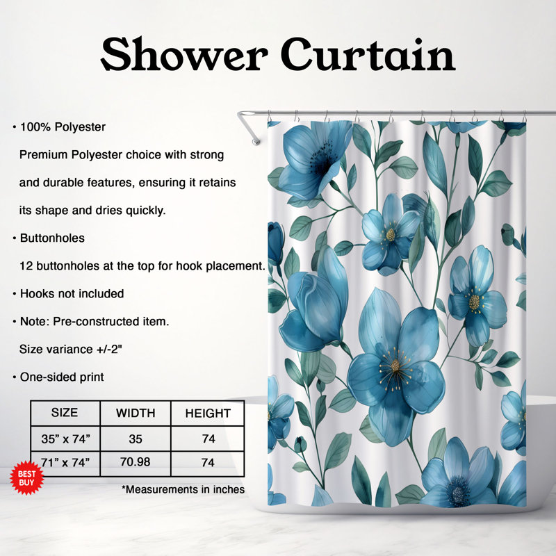 Watercolor Petals - Rideau de douche Premium, H 74 po x l 71 po