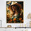Femme avec chapeau de ferme sur toile
