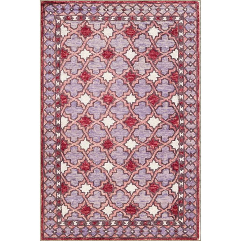 Pink White Framed Decorative Washable Carpet, Rectangle 5'2" x 7'7"