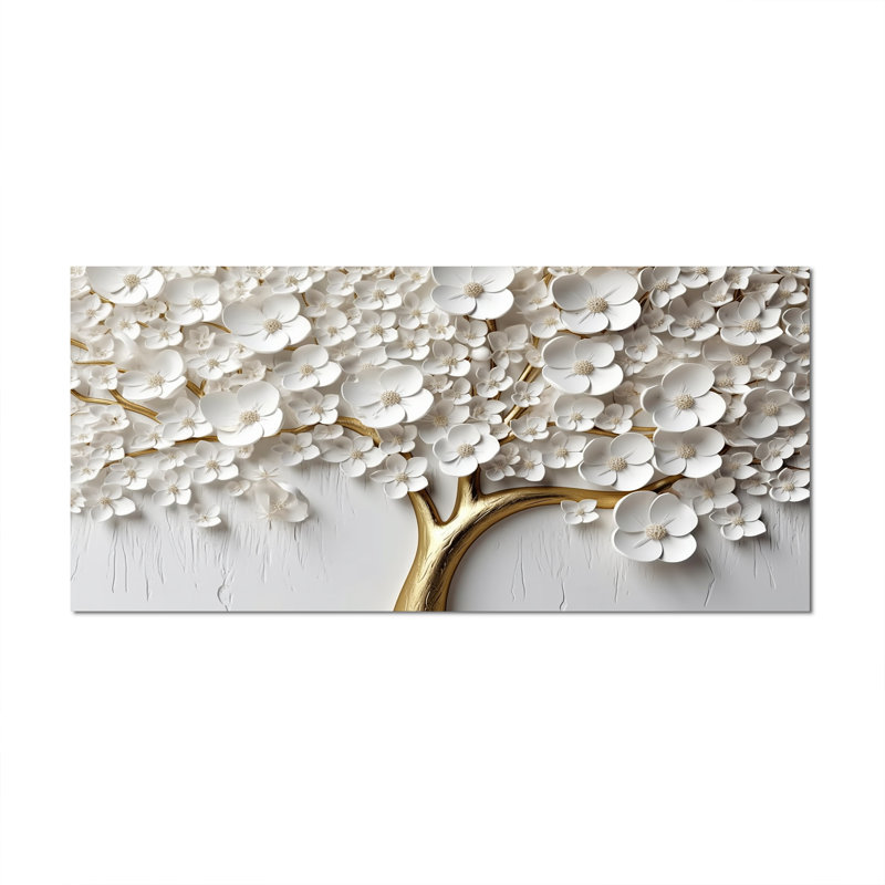 Orchidée blanche dans un jardin de branches I - reproduction sur toile (sans texture) , H 28 po x l 60 po, Toile tendue