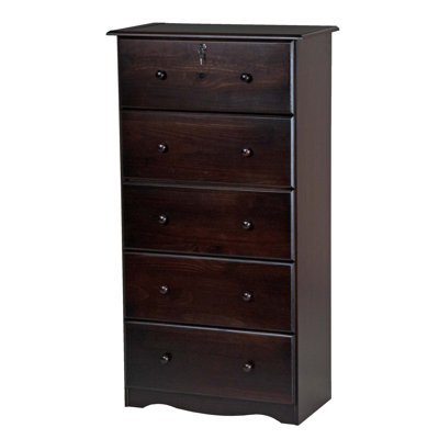 Gallashaw 100% Solid Wood 5-Jumbo Drawer Chest with Lock by Charlton Home