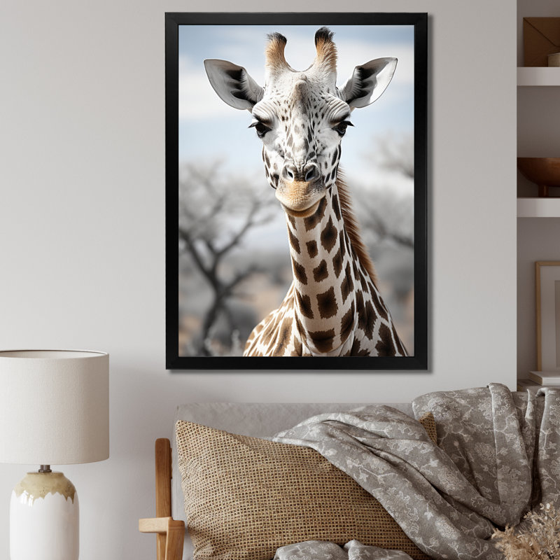 Girafes d'Aubriannah, élégance II - impression, Cadre simple noir, H 20 po x l 12 po x P 1 po