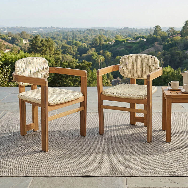 Ensemble de chaises de patio en rotin Classic - Bois d'acacia résistant aux intempéries pour les repas en plein air