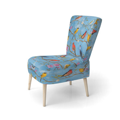 Multi-Color Bird On Tree - Upholstered Farmhouse Accent Side Chair by Red Barrel Studio