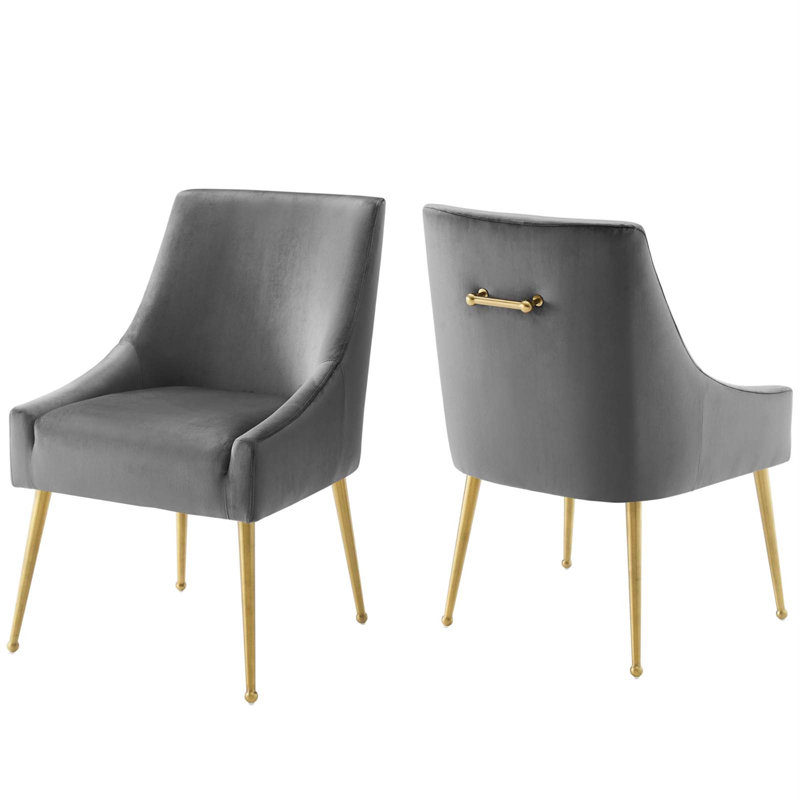 Chaise en velours argenté Orchid Allison, Gris, 2