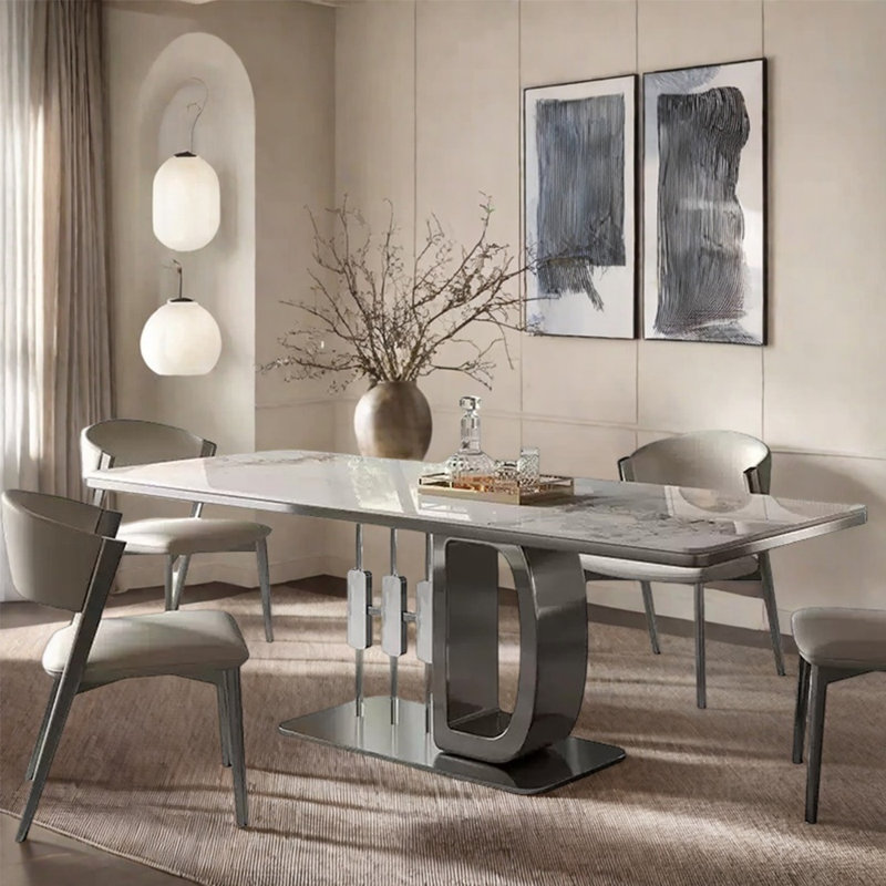 Table et chaise haut de gamme rectangulaire légère de luxe, Blanc / Gris, H 29,5 po x L 70,8 po x l 33,4 po