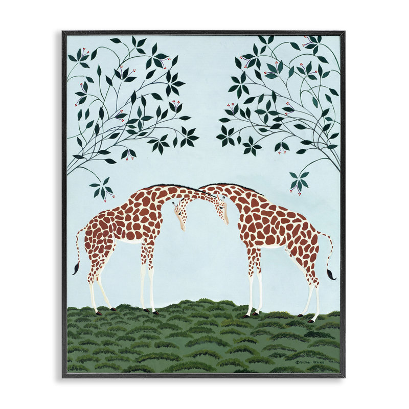 «Friendship», girafe symétrique encadrée, design par Susan Henke, H 14 po x l 11 po, Giclée encadrée noir minuit