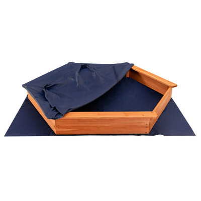 Gymax 73.2'' x 63.8'' Solid Wood Hexagon Sandbox with Cover