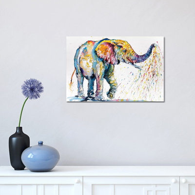 «Jouant l'éléphant coloré» par Anna Brigitta Kovacs - peinture sur toile tendue