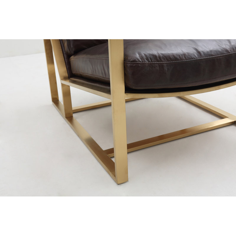 Méridienne en cuir 27,5 po Robertsdale, Cuir véritable brun Maroc, Laiton