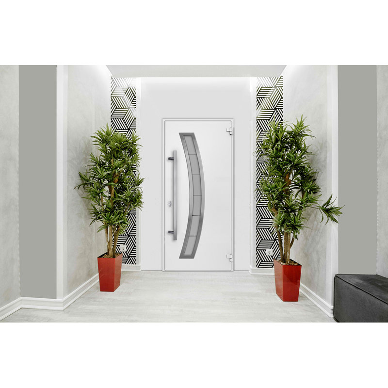 Porte avant en acier pré-suspendue à l'avant / deux inserts blancs et en acier inoxydable 6500 - moderne - l 36 po x H 80 po - Gauche