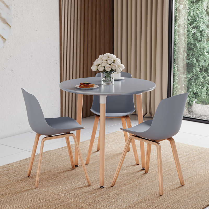 Deshawn Beech Round Solid Wood Base Dining Table, Grey