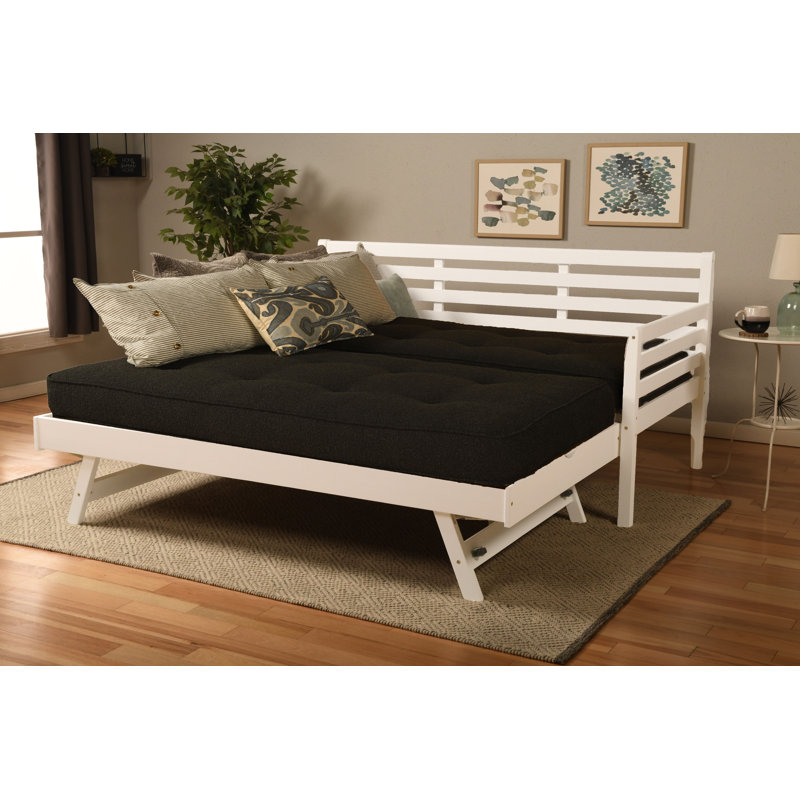 Alhamdi Boho Daybed and Pop-Up Bed with Mattresses, White, Canton Black