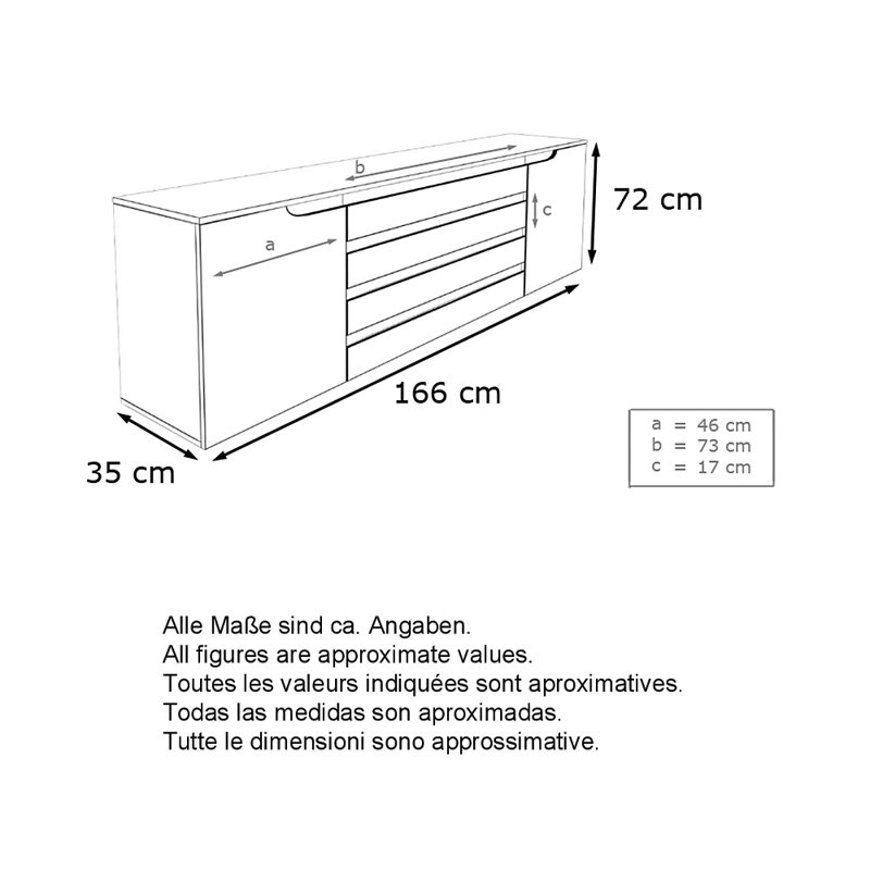 Autumn-Grace 166cm Sideboard, Black (matt)/Oak/Black (glossy)