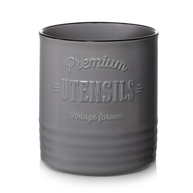  6.2-Inch Grey Farmhouse Ceramic Utensil Holder