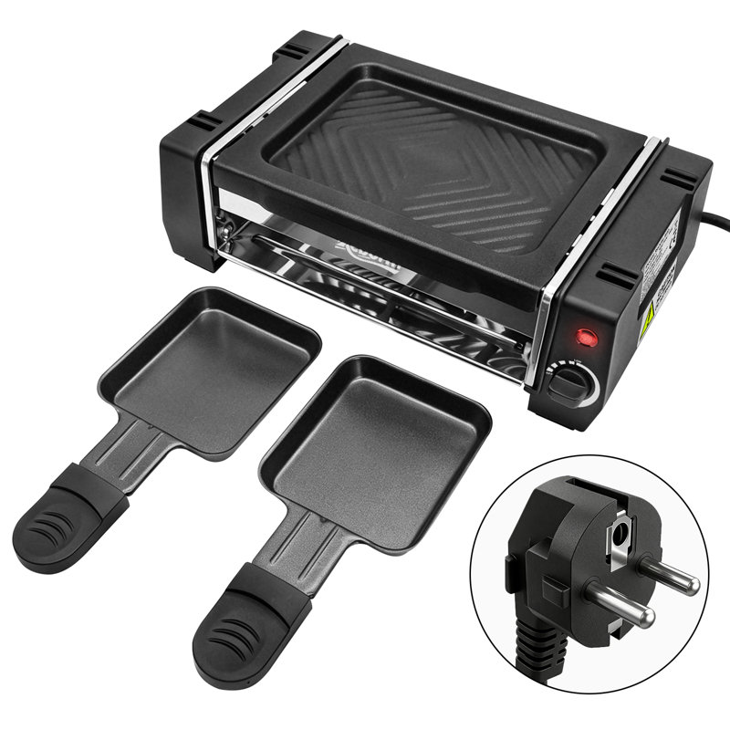 1300W Electric Tabletop Grill, 2‑in‑1 Reversible Griddle Plate with 8 Mini Non‑Stick Pans, UK Plug Indoor BBQ Raclette Grill for Family Party