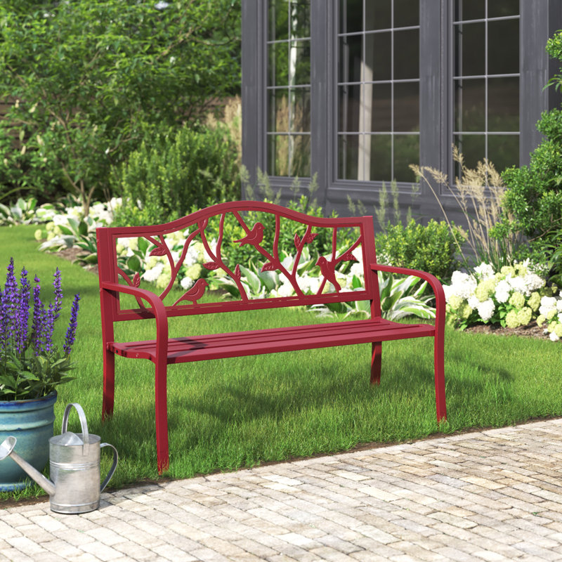 Banc de parc en acier thermolaqué Landwehr, Rouge rosé