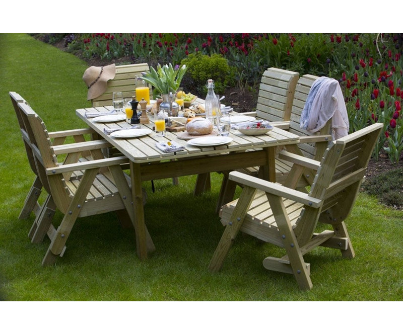 Pepe Garden Furniture Dining Sets 6 - Person Wood Patio Dining Set with Rectangular Table, 7 Pieces: Table, 6 Chairs