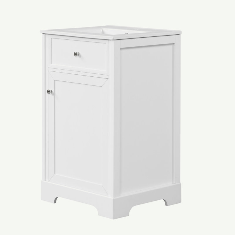 Meuble-lavabo de 20 po avec lavabo, armoire de salle de bain avec porte à fermeture douce, support de rangement et tablette réglable, blanc