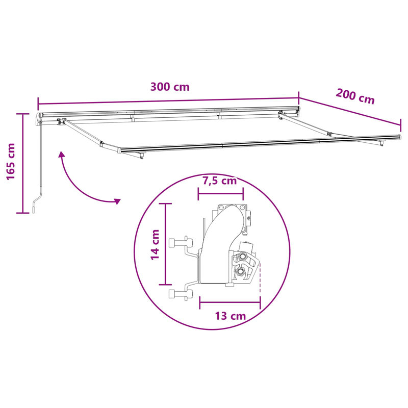 VidaXL Polyester Cover Retractable Patio Awning, 165cm H x 400cm W x 200cm D, Sand, Solid Color