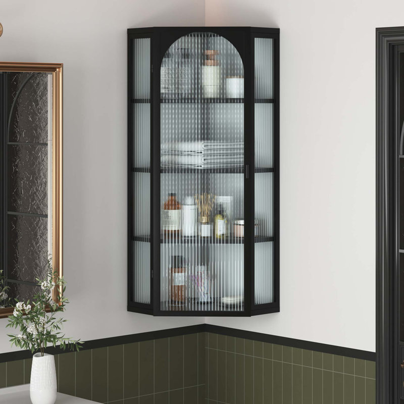 Armoire de coin murale avec rangement à quatre niveaux et design moderne, Noir