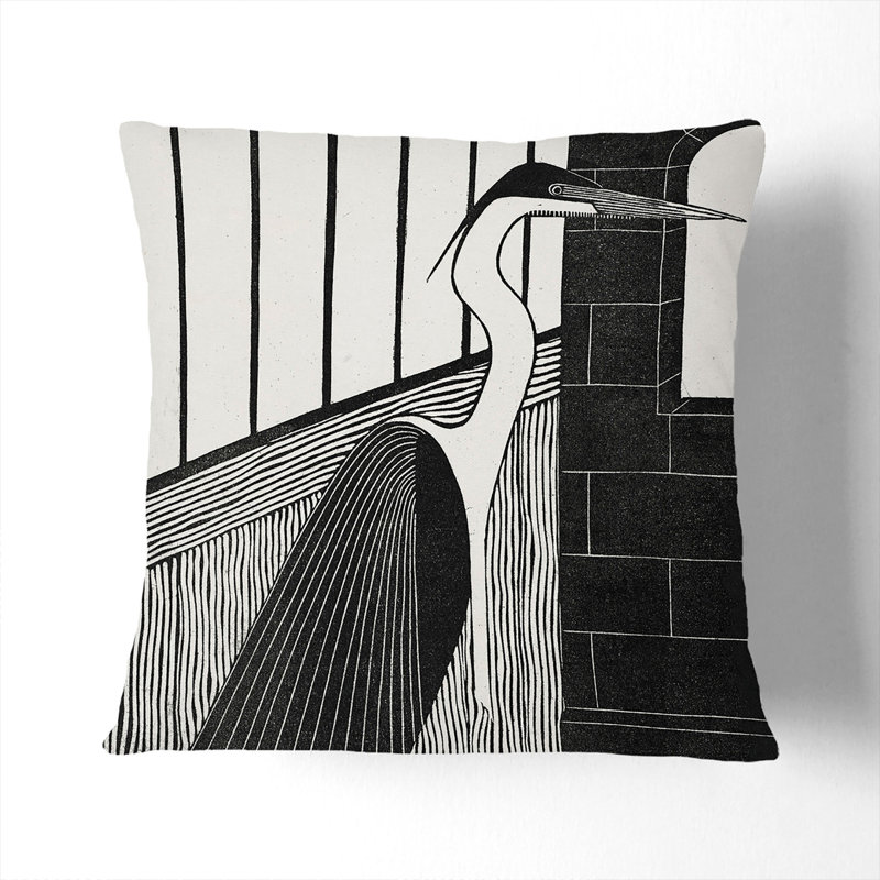 Giant Heron Square Throw Cushion, 55cm H x 55cm W x 20cm D, Black