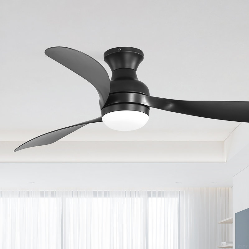 52-Inch Ceiling Fan With Light And Remote Control,With 3 ABS Fan Blades,Flush Mount Ceiling Fan With Reversible DC Motor,6 Wind Speed Adjustable,Dimmable Light