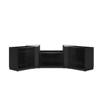 Ensemble de 5 armoires de cuisine extérieures en aluminium noir comprenant un meuble à 2 portes, un bar, une armoire pour barbecue de 40 pouces et des armoires d'angle.