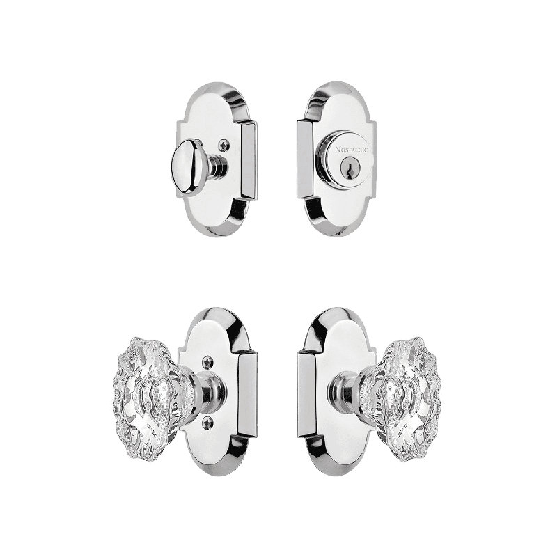 Ensemble d'entrée Nostalgic Warehouse Cottage avec bouton Chateau Crystal, Chrome brillant, 2.375