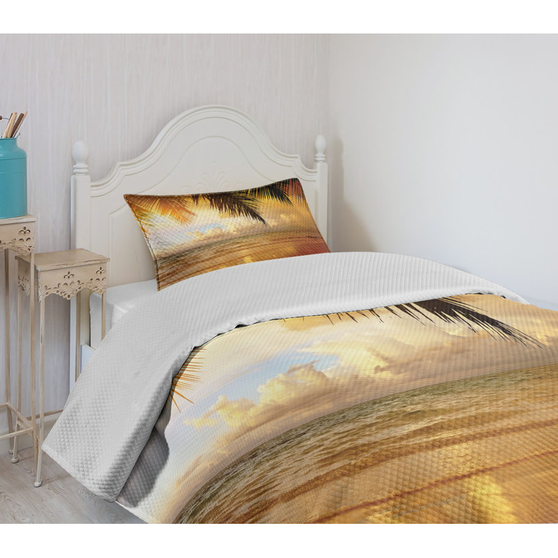 Sunset Caribbean Palms Twin Quilted Bedspread Set
