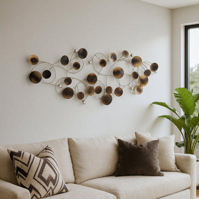 Decorative Metal Wall Art Orb Sculpture for Modern Home Decor - Artistic Hanging Wall Accent for Living Room Display - 47", Silver & Black