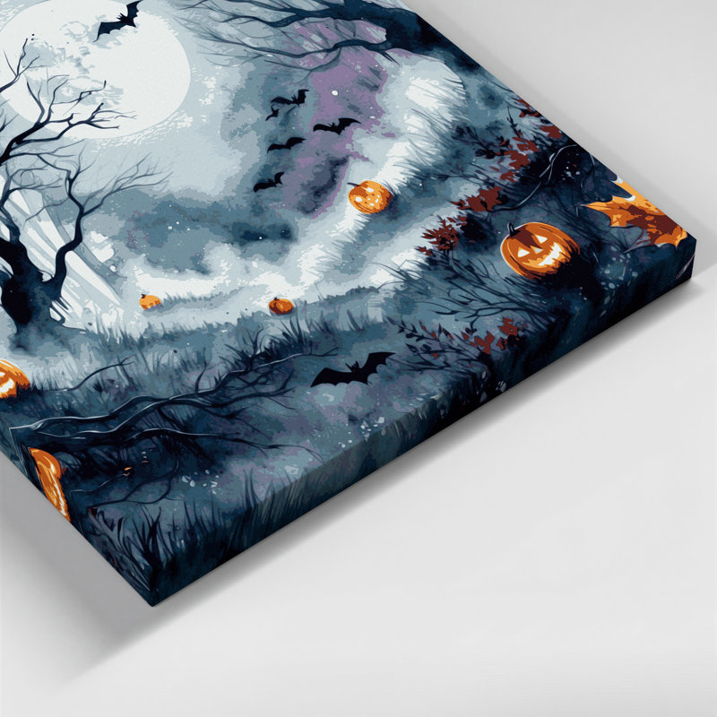 Halloween, aquarelle, scènes d'Halloween, toile grise, art mural, H 11 po x l 14 po