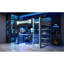 Lit mezzanine double en bois avec bureau, tablettes, prise de courant et ports USB / Type-C, et lumière RVB, noir et bleu-134084834