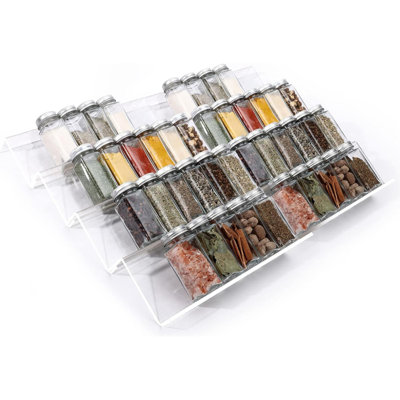 Clear Acrylic Spice Drawer Organizer, 4 Tier- 2 Set Expandable From 13" To 26" Drawer Seasoning Organizer, Kitchen Spice Rack Tray For Drawer/Countertop (Jars Not Included)
