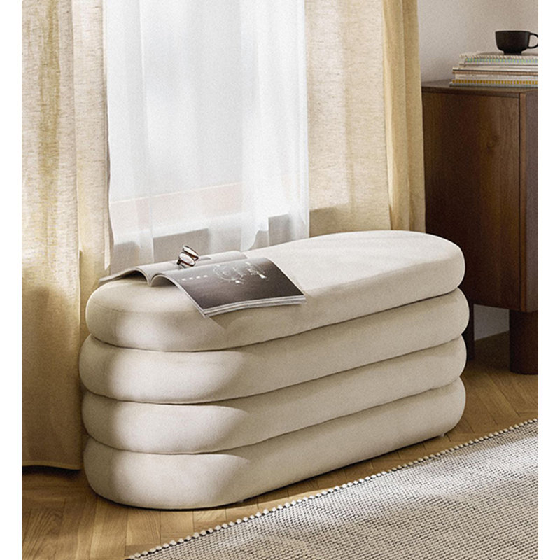 Tabouret de rangement ovale en laine d'agneau, Blanc