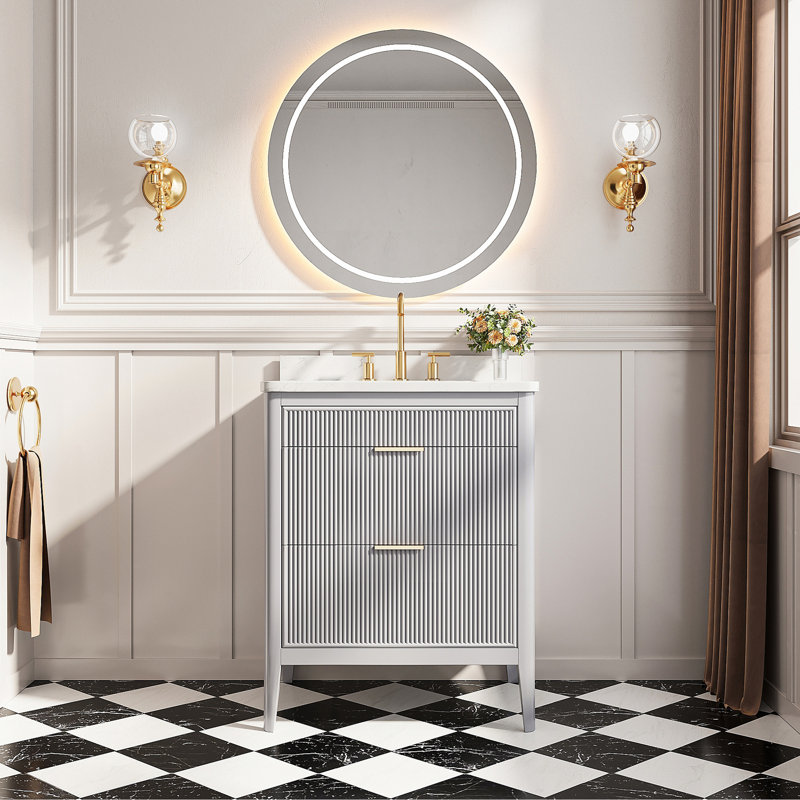 Freestanding Single Sink Bathroom Vanity, Gray, 30"