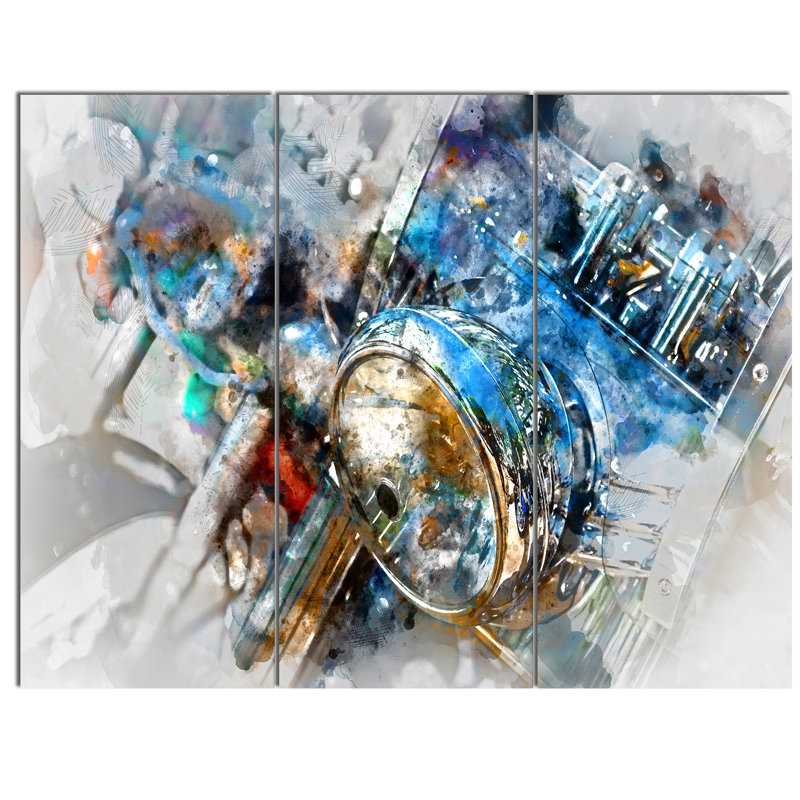 Motorcycle Headlight Watercolor Abstract Canvas Art in Wooden Frame