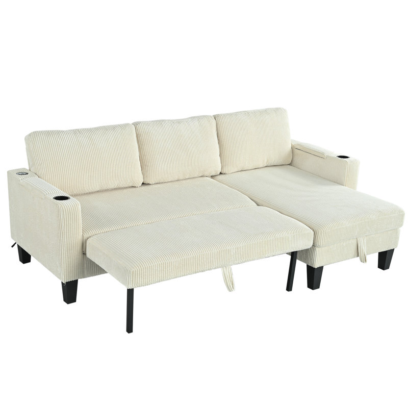Canapé modulaire réversible avec méridienne de rangement, Velours côtelé beige