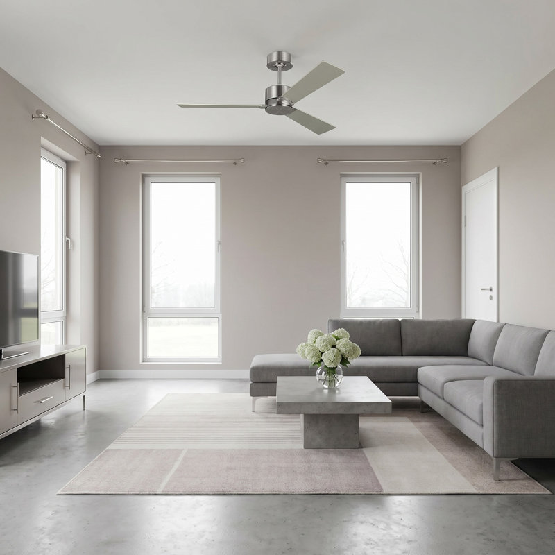 Rozzen Downrod Ceiling Fan, Silver/Walnut, 44", Brushed Steel