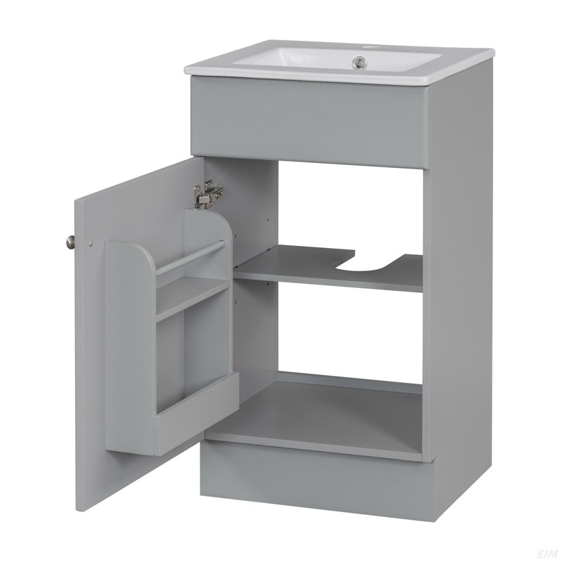 Meuble-lavabo 18 po avec lavabo, meuble-lavabo avec tablette de porte et tablette réglable, Gris