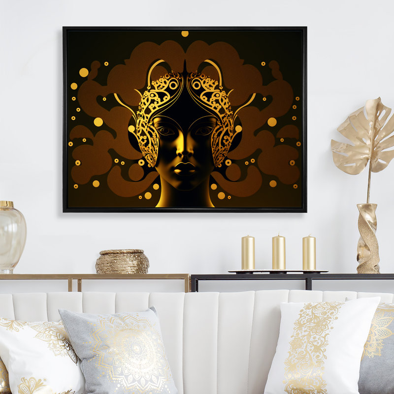 Golden Consciousness Woman III - reproduction d'art sur toile, H 30 po x l 40 po x P 1,5 po, Toile avec cadre flottant noir