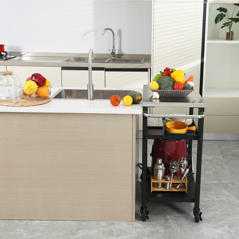 3-Shelf Outdoor Serving Cart, Food Prep Cart With Handle Bar