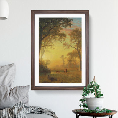 Sunset River with Deer by Albert Bierstadt - Picture Frame Painting