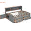 Lit de jour gris avec 2 armoires de chevet, 4 tiroirs et tablettes supérieures, mobilier de chambre fonctionnel et tablettes polyvalentes-370607663