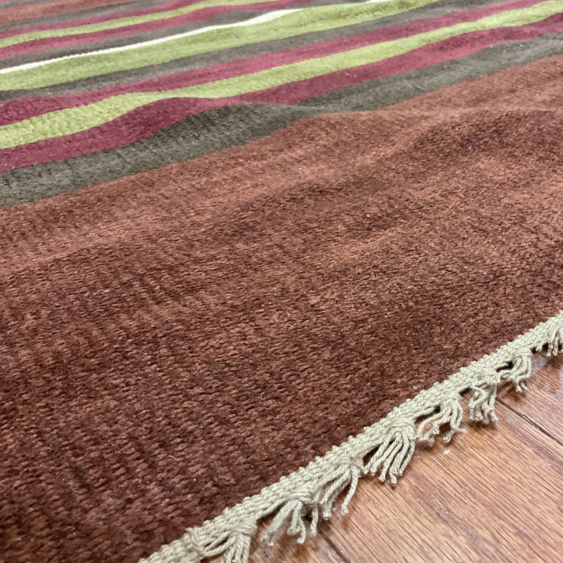 Tapis de laine rouille/brun handwoven à tissage plat, Rectangle 8 pi x 10 pi