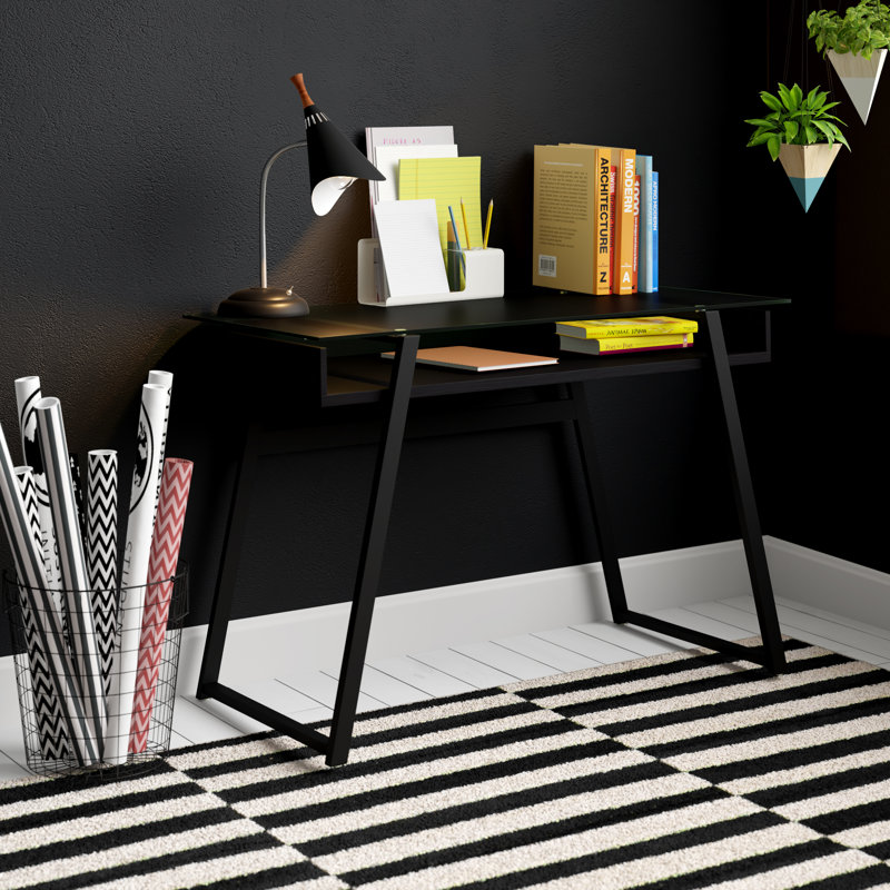 Glass Top Metal Base Writing Desk