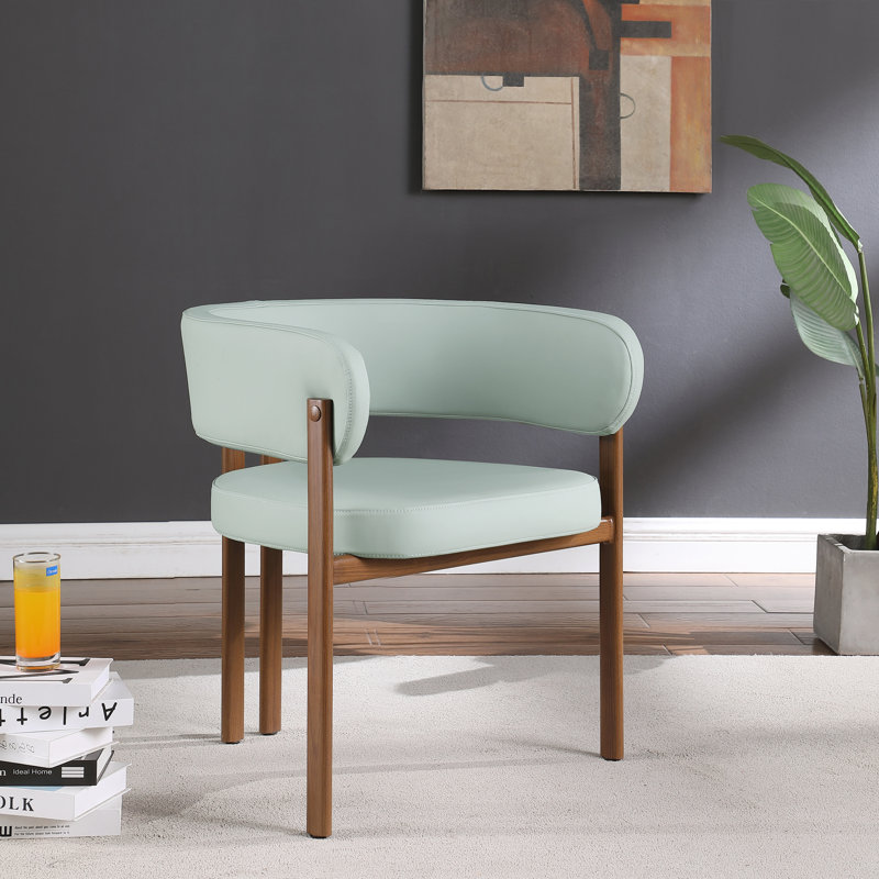 Gideon Unfinished Upholstered Back Arm Chair, Walnut, Mint Green Vegan Leather