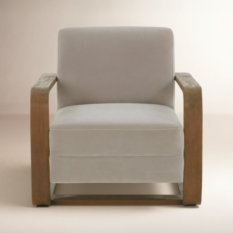 Moni Wood Frame Accent Chair, Gray Velvet