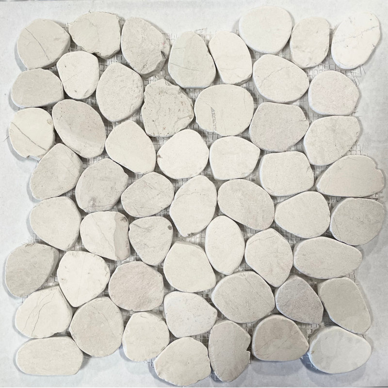 Mosaïque ronde blanche à galets 12 po x 12 po
